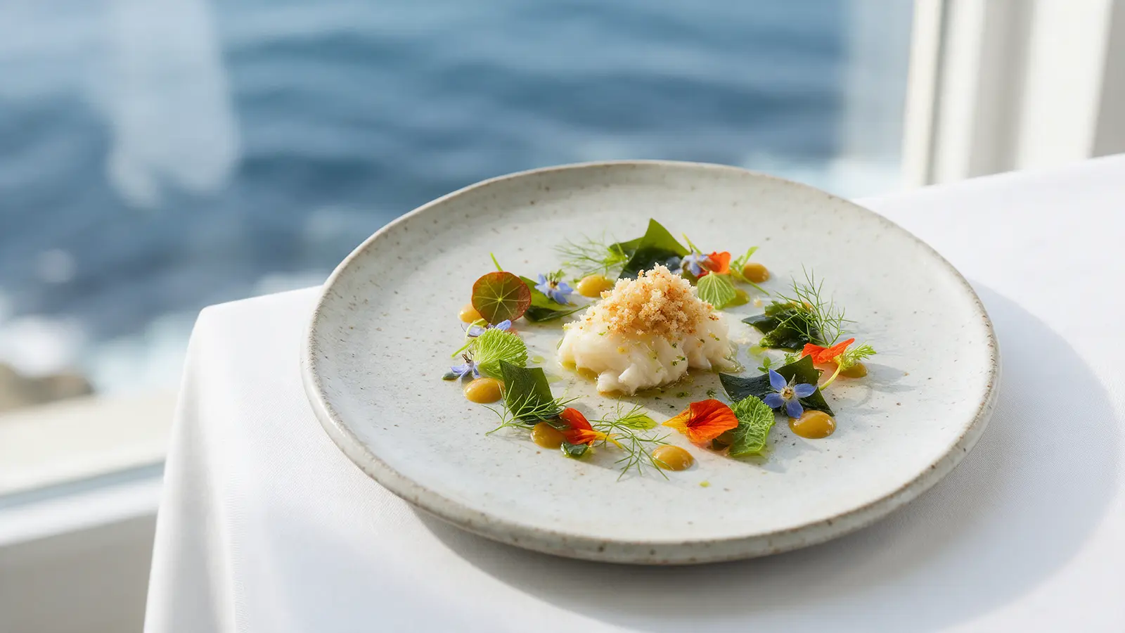 A plate of fine Basque cuisine facing the ocean